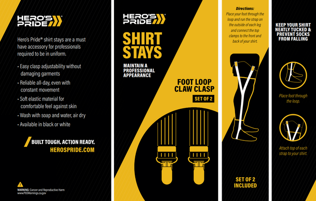 Heros Pride Shirt Stays w/claw clasp foot loop